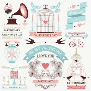 情人节元素。复古婚礼图标套装