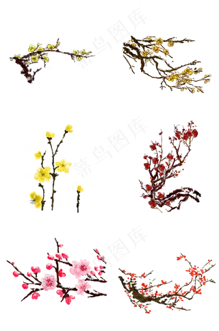 冬天腊梅黄色红色水墨梅花古风素