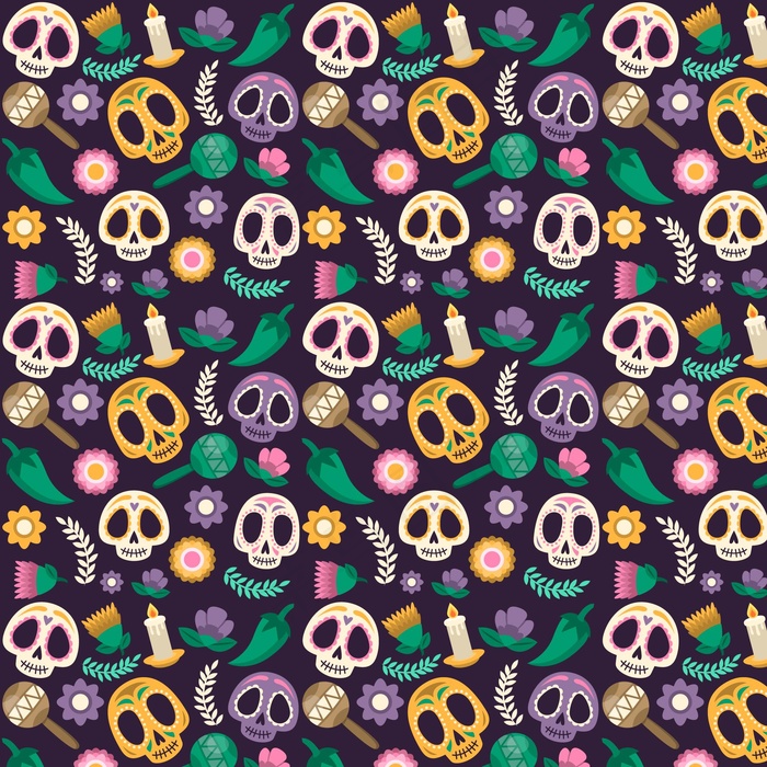 平面设计中的Dia de muertos图案eps,ai矢量模版下载