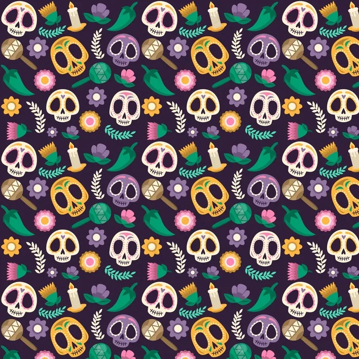 平面设计中的Dia de muertos图案eps,ai矢量模版下载