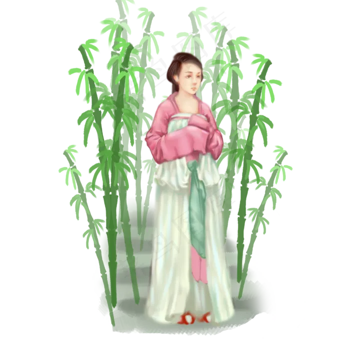 古风小人仕女汉服竹子清新唯美P(3000X3000(DPI:762))psd模版下载