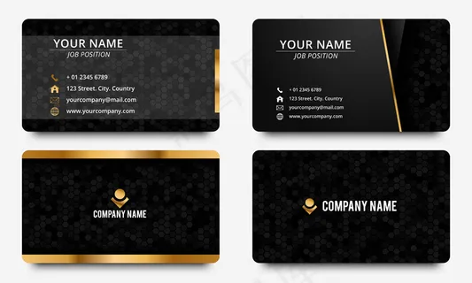 现代名片设计模板。黑色和金色