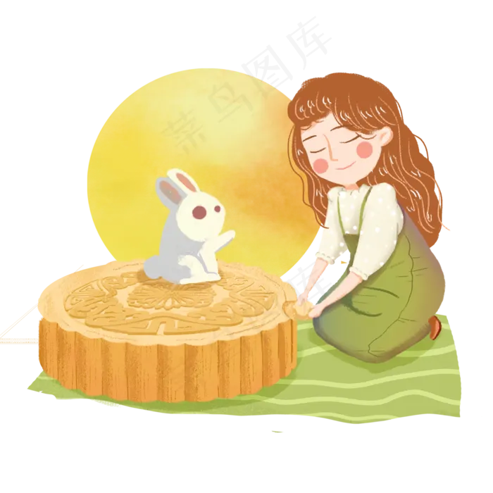 中秋圆月吃月饼女生png素材(2000X2000(DPI:300))psd模版下载