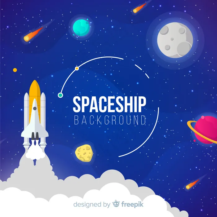 彩色宇宙飞船背景，平面设计eps,ai矢量模版下载