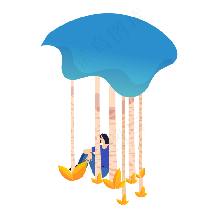 扁平风树下的人元素(2500*2500px 300 dpi )ai矢量模版下载