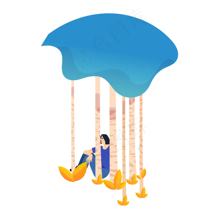 扁平风树下的人元素(2500*2500px 300 dpi )ai矢量模版下载