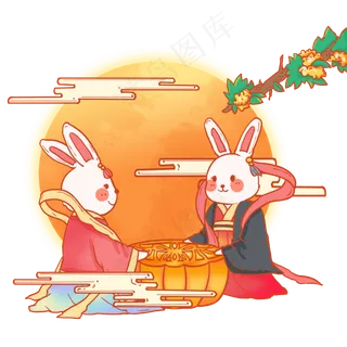 国潮月亮玉兔中国风