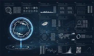 白色背景上的现代风格Hud。雷达摘要