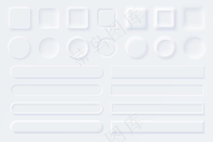 Neumorphic ui ux白色用户界面元素。用于网站、移动菜单、导航和应用程序app的滑块。白色网页按钮和用户界面滑块。中性风格
