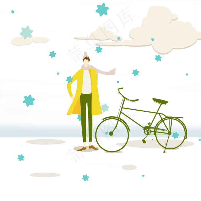 二十四节气少年骑车霜降PNG图(2000X2000(DPI:300))psd模版下载