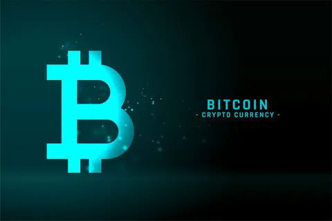 闪烁蓝色的比特币技术背景