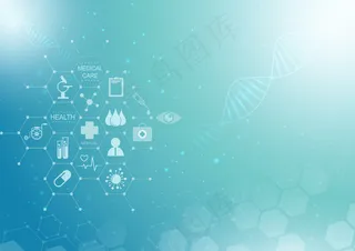 抽象的蓝色明亮的背景。医疗保健图标模式医疗创新理念。