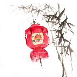 元旦竹子与灯笼