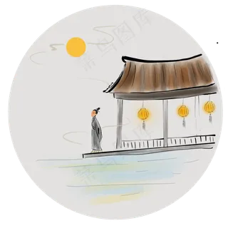 中国风亭子里赏月的古代人 中国风亭子里赏月的古代人