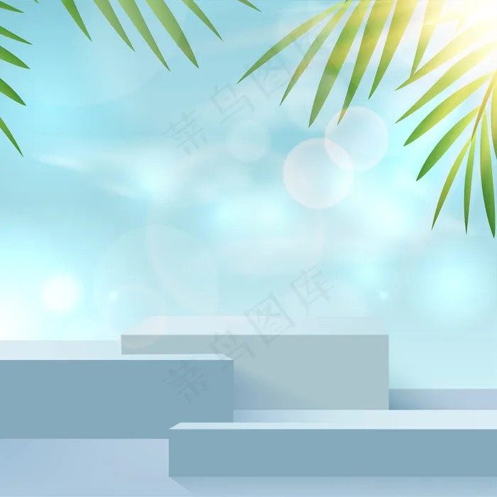 夏季背景，领奖台和最小的蓝色夏季场景，云天
