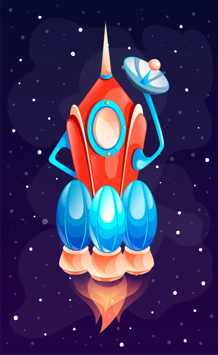 太空中的宇宙飞船或火箭。电脑游戏中的空间图标概念