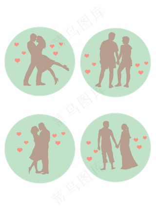 七夕情侣剪影元素可商用元素