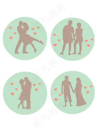 七夕情侣剪影元素可商用元素