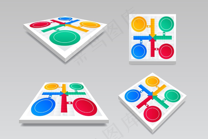 不同视角下的Ludo棋盘游戏eps,ai矢量模版下载
