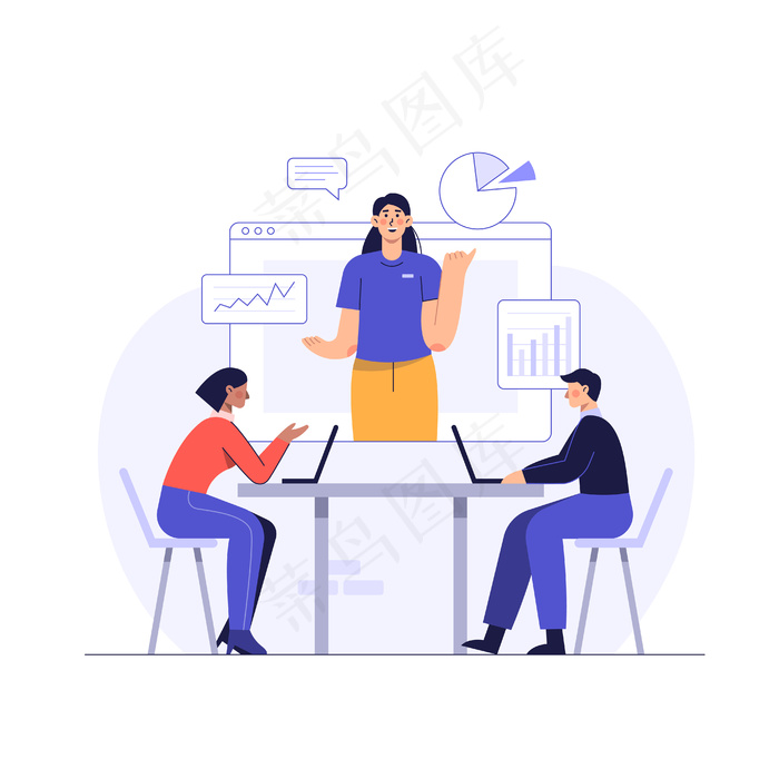 工作人员正在通过视频电话介绍计划