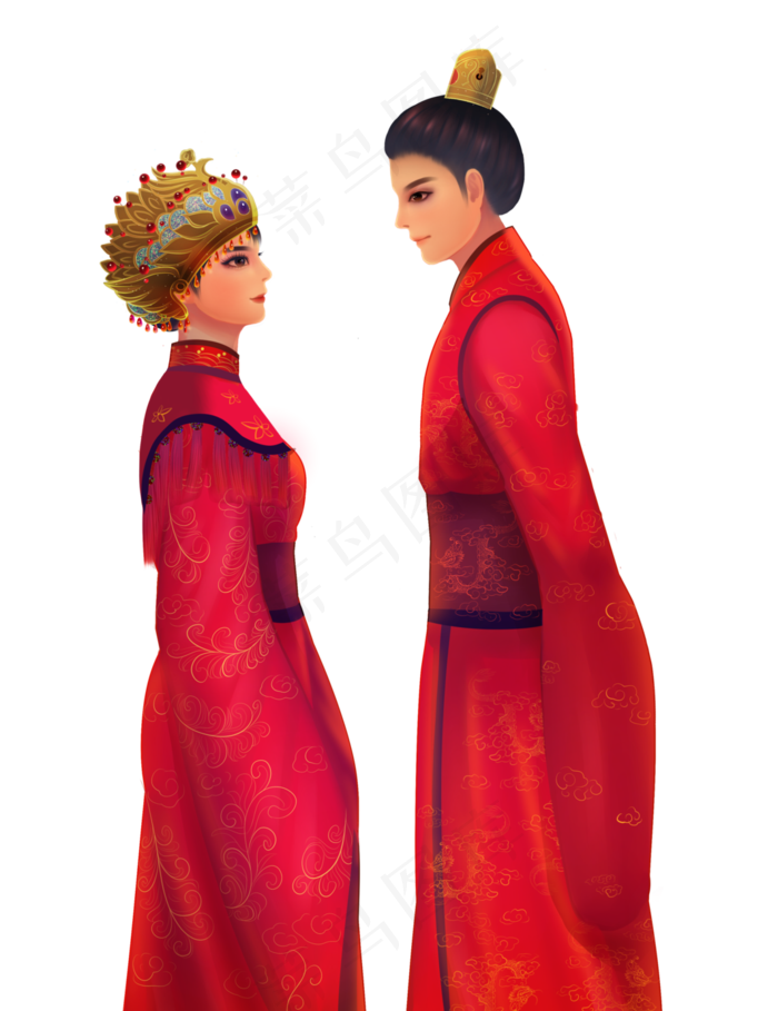 七夕节古风厚涂新娘新郎人物素材(3543X4603(DPI:300))psd模版下载