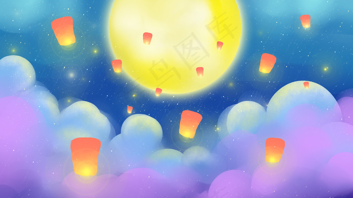 中秋节放孔明灯祈福中秋(2880X1620(DPI:300))psd模版下载