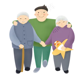 手绘孙子和爷爷奶奶温馨靠在一起 手绘孙子和爷爷奶奶温馨靠在一起