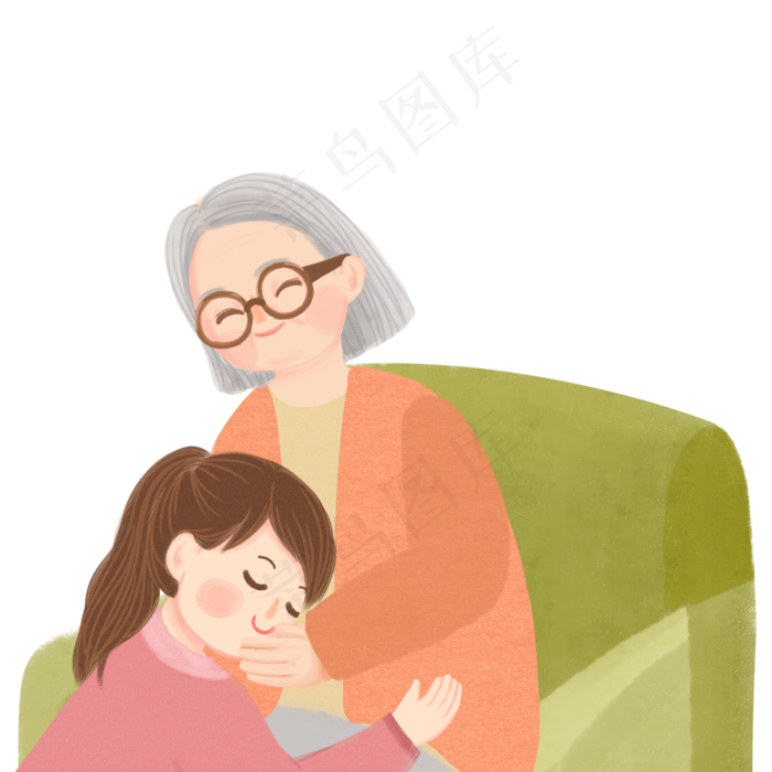 手绘老奶奶和她的孙女可商用元素