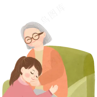 手绘老奶奶和她的孙女可商用元素