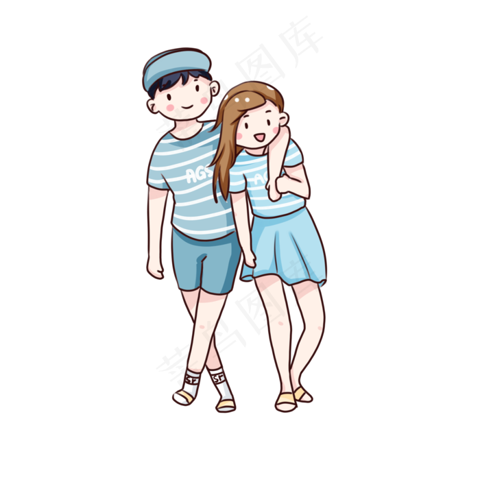 手绘卡通七夕节情侣