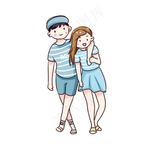 手绘卡通七夕节情侣