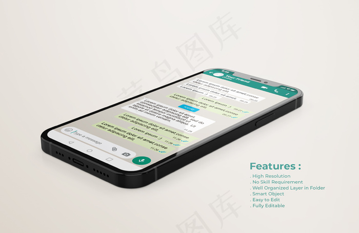 手机模型样机上的Whatsapp接口模板psd模版下载