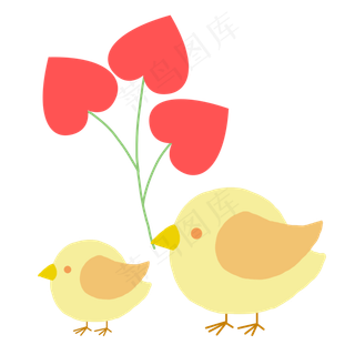 小鸡和爱心草卡通手绘素材免费下