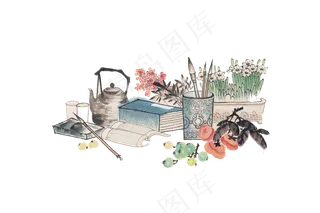 水墨中国风工笔画高清免扣素材