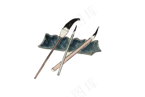 水墨中国风工笔画高清免扣素材-毛笔砚台