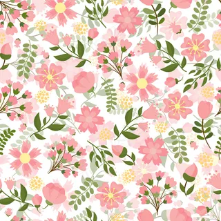 无缝春季花卉与一个美丽的粉红色花朵和绿色叶子的方形格式适合壁纸和纺织品矢量插图密集模式