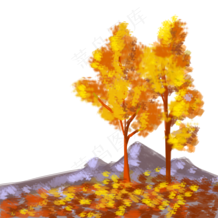 立秋油画风秋季树木落叶元素素材