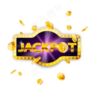 Jackpot复古标志装饰与掉落的硬币隔离。矢量