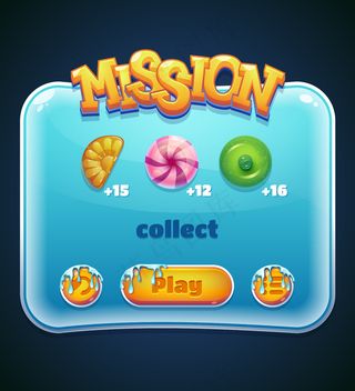 窗体设计的游戏用户界面图形用户界面的视频游戏。任务窗口。矢量图解。