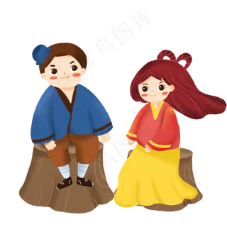 七夕节卡通牛郎织女人物