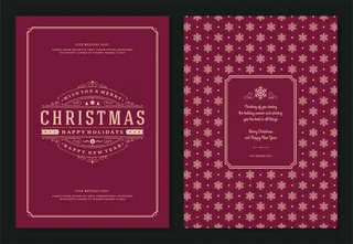 圣诞贺卡模板与装饰标签插图。圣诞快乐，节日祝福复古排版文字和图案背景。
