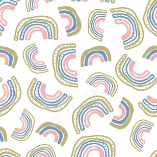 无缝多色图案背景与手绘涂鸦彩虹