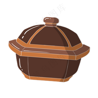 手绘棕色煲锅
