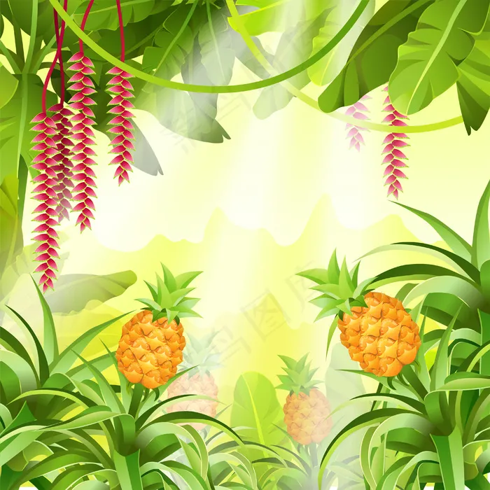 热带植物的游戏景观eps,ai矢量模版下载