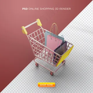 带购物车和购物袋的在线购物3d渲染