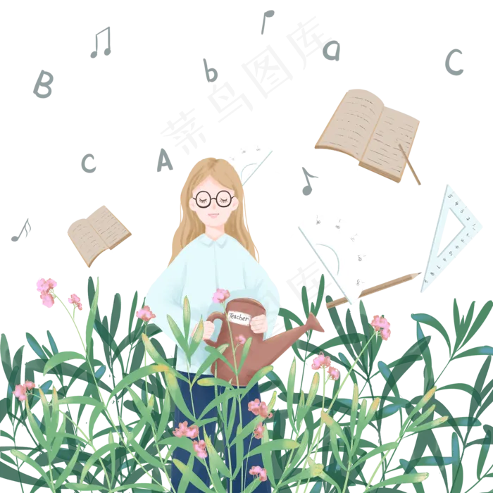 教师节美女老师园丁浇灌PNG图(2000X2000(DPI:300))psd模版下载