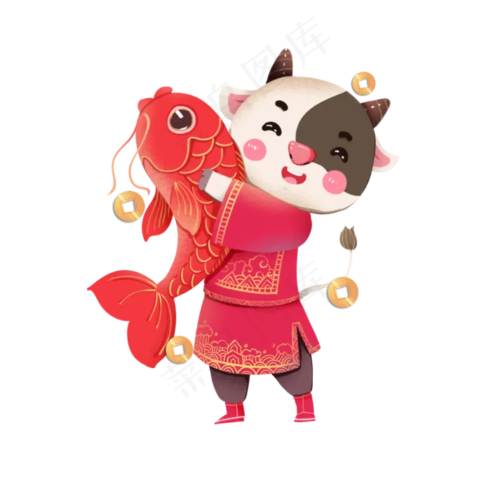 2021年春节红色喜庆牛年锦鲤(2000X2000(DPI:300))psd模版下载