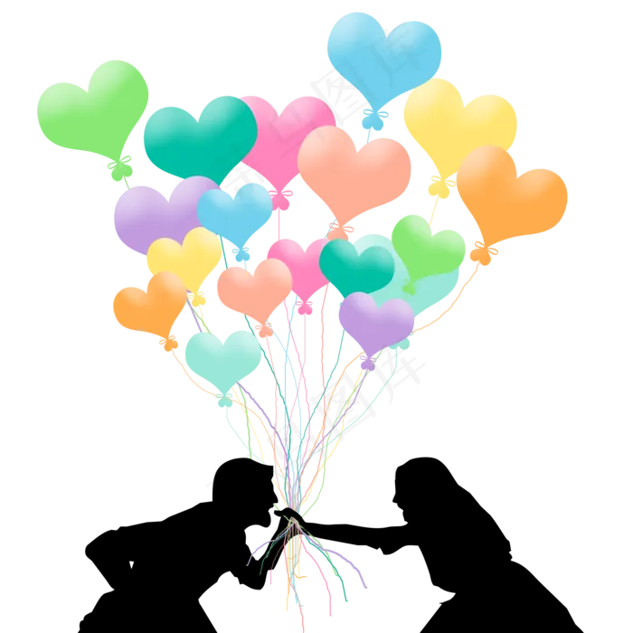 七夕情人节男女情人彩色心形气球(2000X2000(DPI:200))psd模版下载