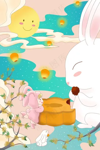 中秋月下兔子吃月饼