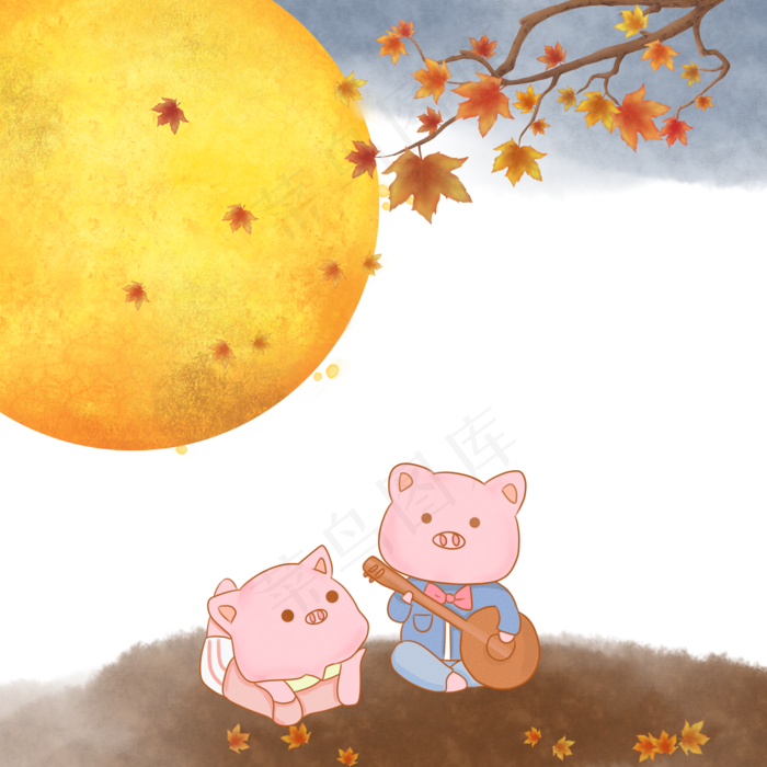 秋天在地上弹吉他小猪